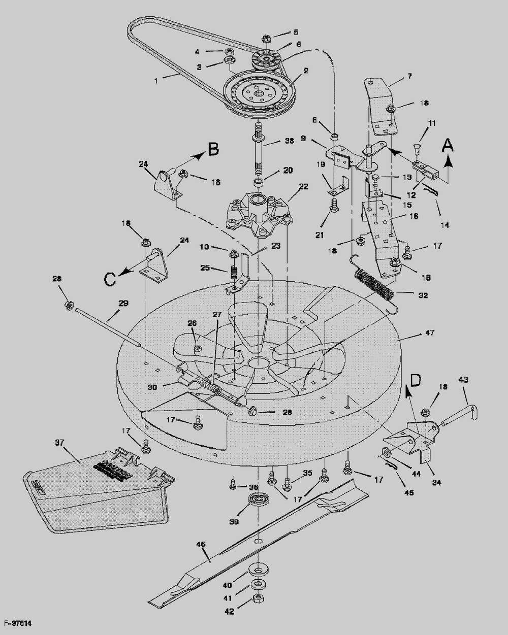 Mower Housing Diagram and Parts List for 30560E  Briggs and Stratton Lawn Tractor